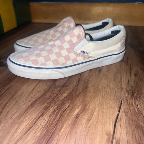Cream Pink Checkered Old Skool Slip On Vans Size 7 Men’s Size 8.5 Women’s - Picture 2 of 13